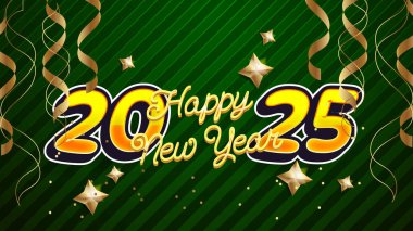 Sarı Yeşil ve Altın Soyut Mutlu Yıllar 2025 Tasarım Arkaplanı