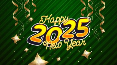 Sarı Yeşil ve Altın Modern Mutlu Yıllar 2025 Tasarım Arkaplanı