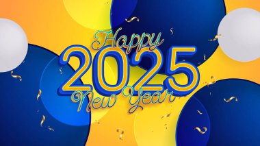 Sarı Mavi ve Beyaz Yeni Yıl Tasarım Arkaplanı 2025