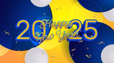 Sarı Mavi ve Beyaz Modern Mutlu Yıllar 2025 Tasarım Arkaplanı