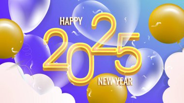 Mavi Sarı ve Beyaz Mutlu Yıllar 2025 Tasarım Arkaplanı