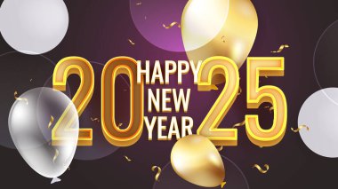 Beyaz Altın ve Mor Menekşe Basit Mutlu Yıllar 2025 Tasarım Arkaplanı