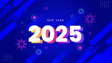 Mavi Sarı Mor Mor ve Beyaz Mutlu Yıllar 2025 Tasarım Arkaplan