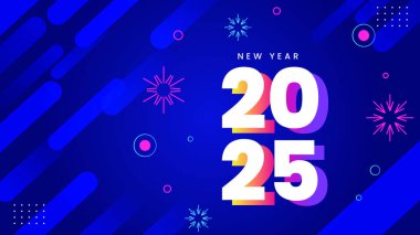 Mavi Sarı Mor Menekşe ve Beyaz Yeni Yıl Kutlaması 2025 Tasarım Arkaplanı