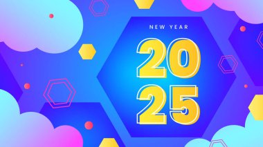 Mavi Pembe ve Sarı Modern Mutlu Yıllar 2025 Tasarım Arkaplanı