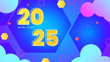 Mavi Pembe ve Sarı Soyut Mutlu Yıllar 2025 Tasarım Arkaplanı