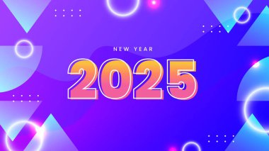 Pembe Mavi ve Turuncu Basit Mutlu Yıllar 2025 Tasarım Arkaplanı