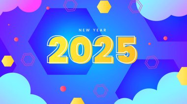 Mavi Pembe ve Sarı Yeni Yıl Tasarım Arkaplanı 2025