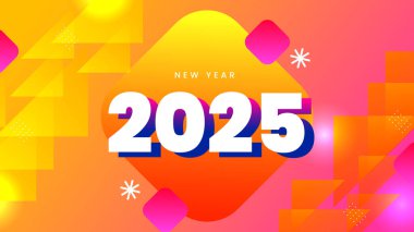 Sarı Turuncu Pembe ve Beyaz Mutlu Yıllar 2025 Tasarım Arkaplanı