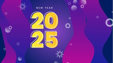 Mor Menekşe ve Sarı Modern Mutlu Yıllar 2025 Tasarım Arkaplanı