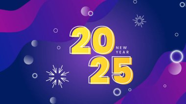 Mor Menekşe ve Sarı Soyut Mutlu Yıllar 2025 Tasarım Arkaplanı