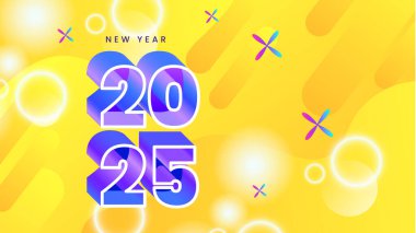 Sarı Mor Menekşe ve Mavi Modern Mutlu Yıllar 2025 Tasarım Arkaplanı