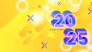 Sarı Mor Menekşe ve Mavi Soyut Mutlu Yıllar 2025 Tasarım Arkaplan