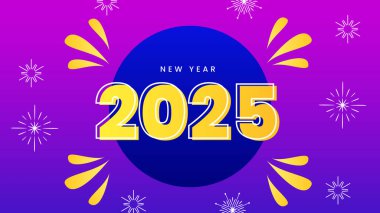 Mor Mor Mor Mor ve Sarı Basit Mutlu Yıllar 2025 Tasarım Arkaplanı