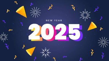 Mavi Turuncu ve Beyaz Mutlu Yıllar 2025 Tasarım Arkaplanı