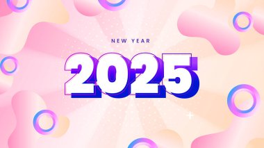 Pembe Mor Menekşe ve Beyaz Basit Mutlu Yıllar 2025 Tasarım Arkaplanı