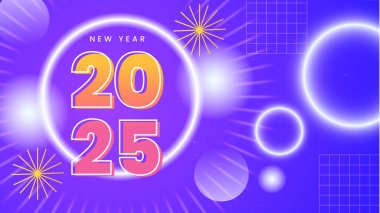 Mor Menekşe Turuncu ve Pembe Yeni Yıl Kutlaması 2025 Tasarım Arkaplanı