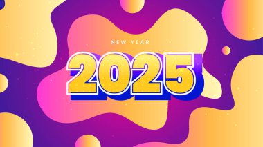 Mor Menekşe Turuncu ve Pembe Mutlu Yıllar 2025 Tasarım Arkaplanı