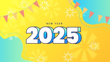 Sarı Mavi ve Beyaz Mutlu Yıllar 2025 Tasarım Arkaplanı