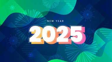 Mavi Yeşil Turuncu ve Beyaz Mutlu Yıllar 2025 Tasarım Arkaplanı