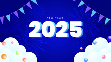 Mavi ve Beyaz Yeni Yıl 2025 Tasarım Arkaplanı