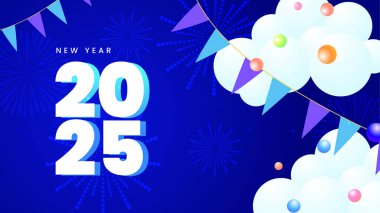 Mavi ve Beyaz Modern Mutlu Yıllar 2025 Tasarım Arkaplanı