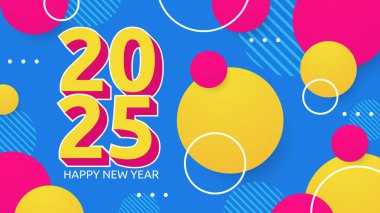 Mavi Pembe ve Sarı Modern Mutlu Yıllar 2025 Tasarım Arkaplanı