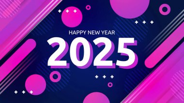 Koyu Mavi Pembe ve Beyaz Mutlu Yıllar 2025 Tasarım Arkaplanı