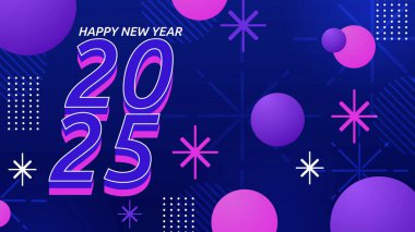 Koyu Mavi Mor Menekşe ve Pembe Yeni Yıl Kutlaması 2025 Tasarım Arkaplanı