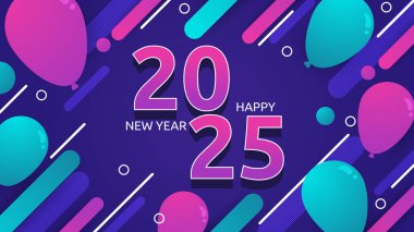 Mavi Mor Menekşe ve Pembe Zarif 2025 Yeni Yıl Etkinlik Arkaplanı