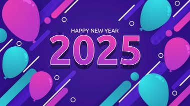 Mavi Mor Menekşe ve Pembe Basit Mutlu Yıllar 2025 Tasarım Arkaplanı