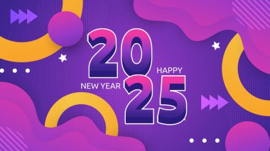 Mor Menekşe Turuncu ve Beyaz Zarif 2025 Yeni Yıl Etkinlik Tasarımı Arkaplanı