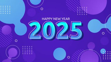 Mavi Mor Menekşe ve Beyaz Basit Mutlu Yıllar 2025 Tasarım Arkaplanı