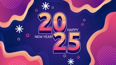 Koyu Mavi Turuncu ve Mor Menekşe Soyut Mutlu Yıllar 2025 Tasarım Arkaplanı