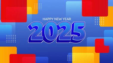 Mavi Kırmızı ve Turuncu Mutlu Yıllar 2025 Tasarım Arkaplanı