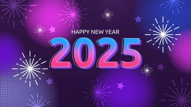 Mavi Pembe ve Mor Mor Basit Mutlu Yıllar 2025 Tasarım Arkaplanı