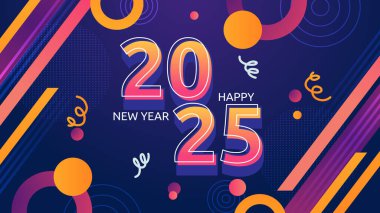 Mor Menekşe Portakal ve Pembe Soyut Mutlu Yıllar 2025 Tasarım Arkaplanı