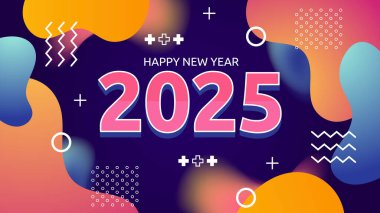 Mavi Turuncu ve Pembe Mutlu Yıllar 2025 Tasarım Arkaplanı