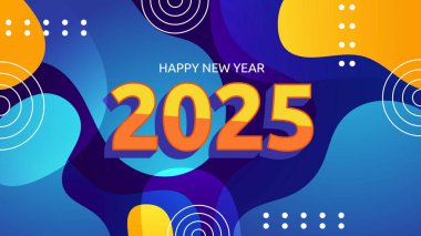 Mavi Turuncu ve Sarı Yeni Yıl Tasarım Arkaplanı 2025