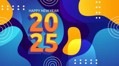 Mavi Turuncu ve Sarı Modern Mutlu Yıllar 2025 Tasarım Arkaplanı