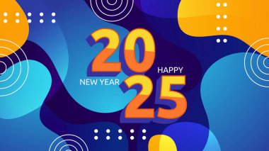 Mavi Turuncu ve Sarı Soyut Mutlu Yıllar 2025 Tasarım Arkaplanı