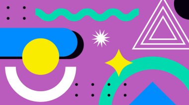 Renkli Şekillere sahip enerjik Soyut Geometrik Arkaplan. Web Tasarımı, Pazarlama Malzemeleri ve Sanatsal Projeler için ideal