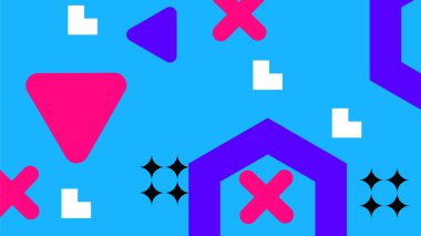 Modern Şekilli Renkli Soyut Geometrik Arkaplan. Canlı Renklerle Geometrik Şekilleri Gösteren Canlı Soyut Arkaplan. Yaratıcı Projeler, Tasarımlar ve Web Kullanımı için ideal