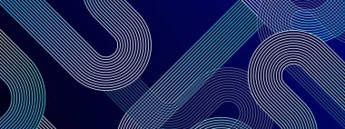 Posta, Arkaplan, Banner, Ad, Promo, Davetiye, Etc için Geometrik Çizgilerle Mavi Siyah ve Beyaz Sancak Tasarımı İdeal