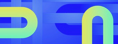 Posta, Arkaplan, Banner, Ad, Promo, Davetiye, Etc İçin Parlayan Geometrik Çizgilerle Mavi ve Yeşil Soyut Sancak