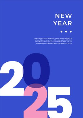 Mutlu yıllar 2025 Düz Mavi Pembe ve Beyaz Tasarım Posteri