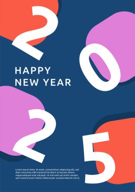 Mutlu yıllar 2025 Düz Mavi, Kırmızı ve Pembe Tasarım Posteri