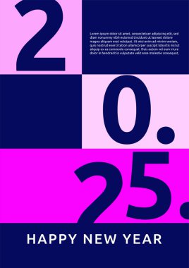 Yeni Yıl 2025 Koyu Mavi ve Pembe Biçimli Flyer Şablonu