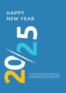 Mutlu yıllar 2025 Düz Mavi Beyaz ve Sarı Tasarım Posteri