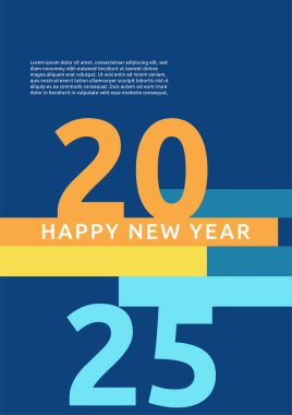 Yeni Yıl 2025 Mavi Turuncu ve Sarı Biçimli Flyer Şablonu